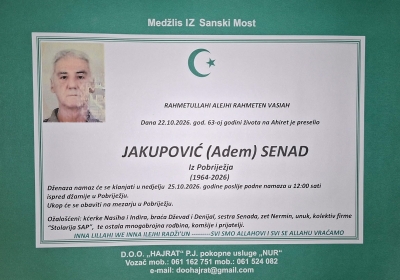 Na Ahiret preselio Jakupović (Adem) Senad