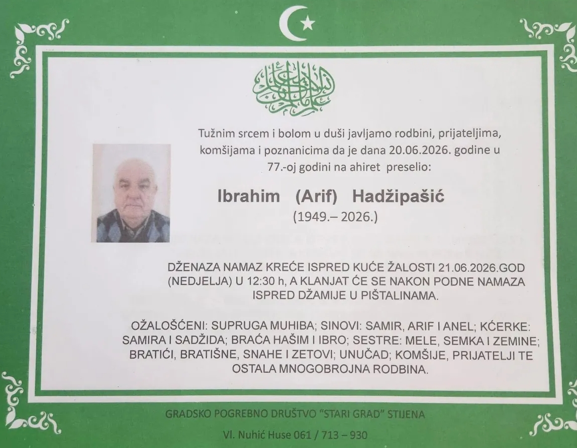 Na ahiret preselio Ibrahim (Arif) Hadžipašić
