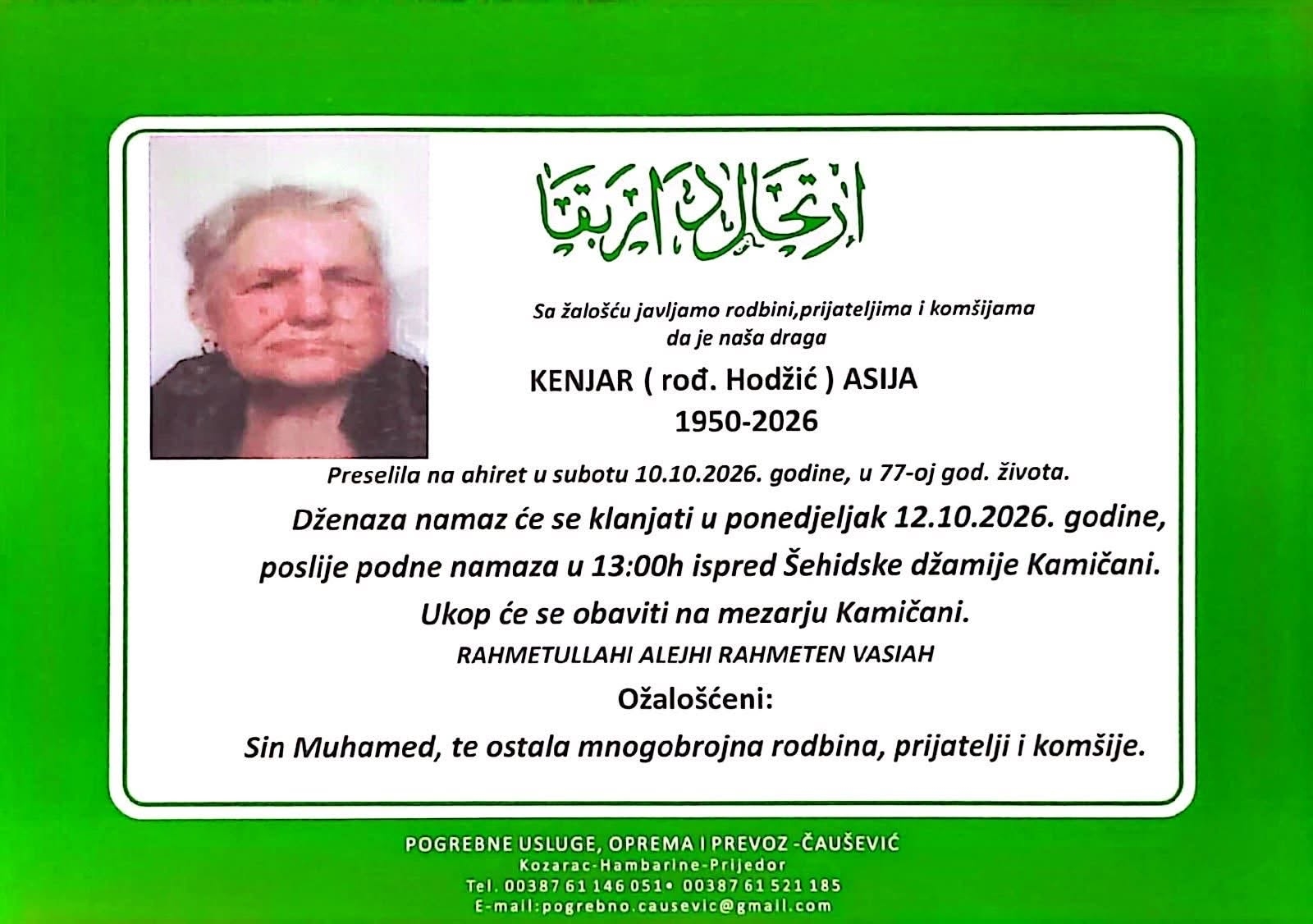 Na Ahiret preselila KENJAR (rođ. Hodžić ) ASIJA