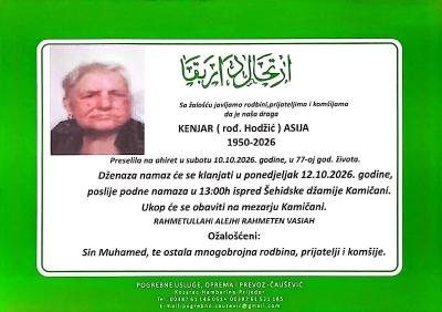 Na Ahiret preselila KENJAR (rođ. Hodžić ) ASIJA