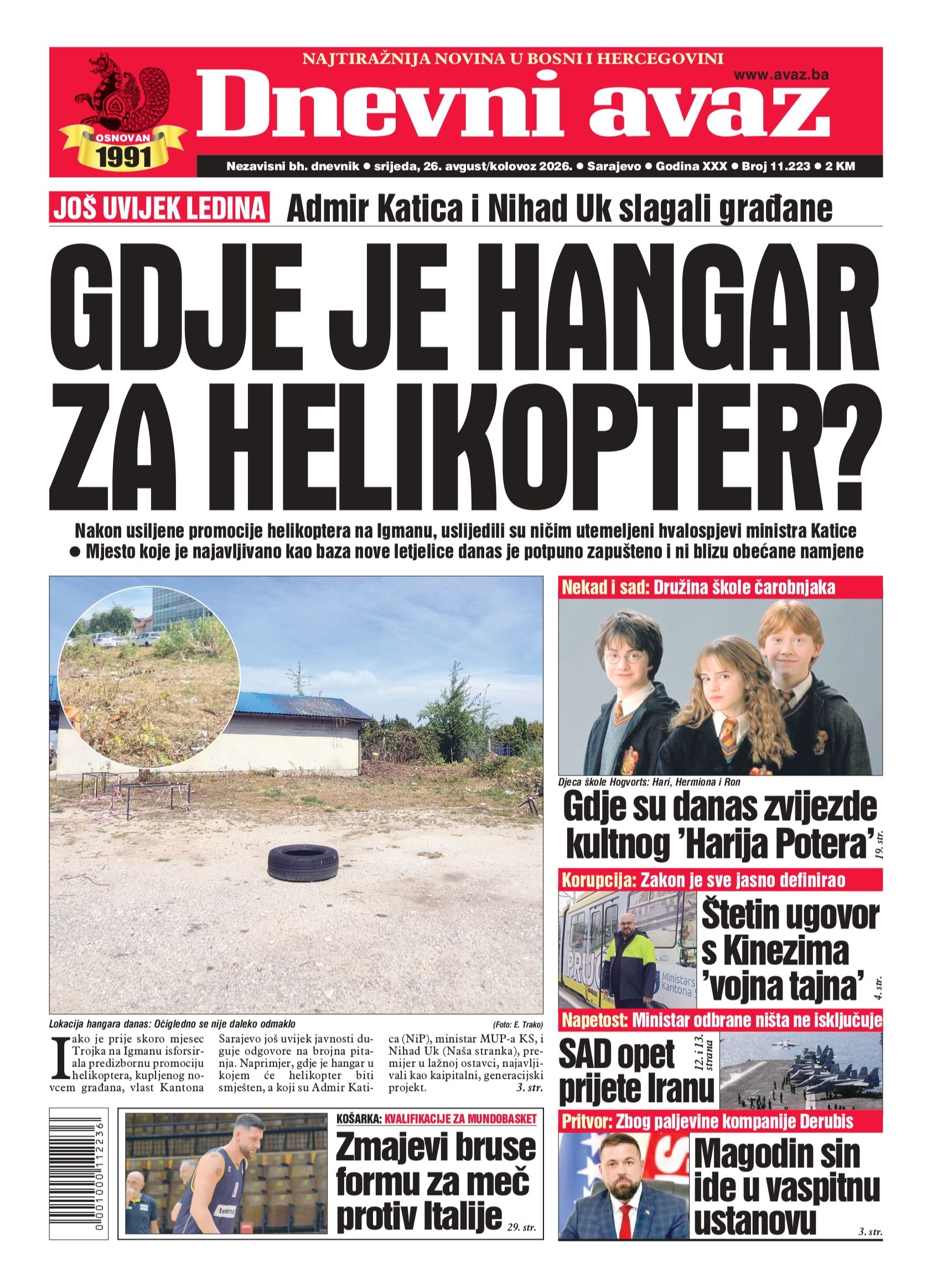 U današnjem "Dnevnom avazu" čitajte: Gdje je hangar za helikopter?