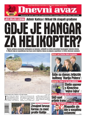 U današnjem "Dnevnom avazu" čitajte: Gdje je hangar za helikopter?