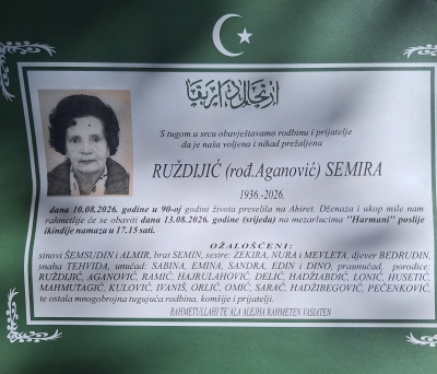 Na Ahiret preselila RUŽDIJIĆ (rođ. Aganović) SEMIRA