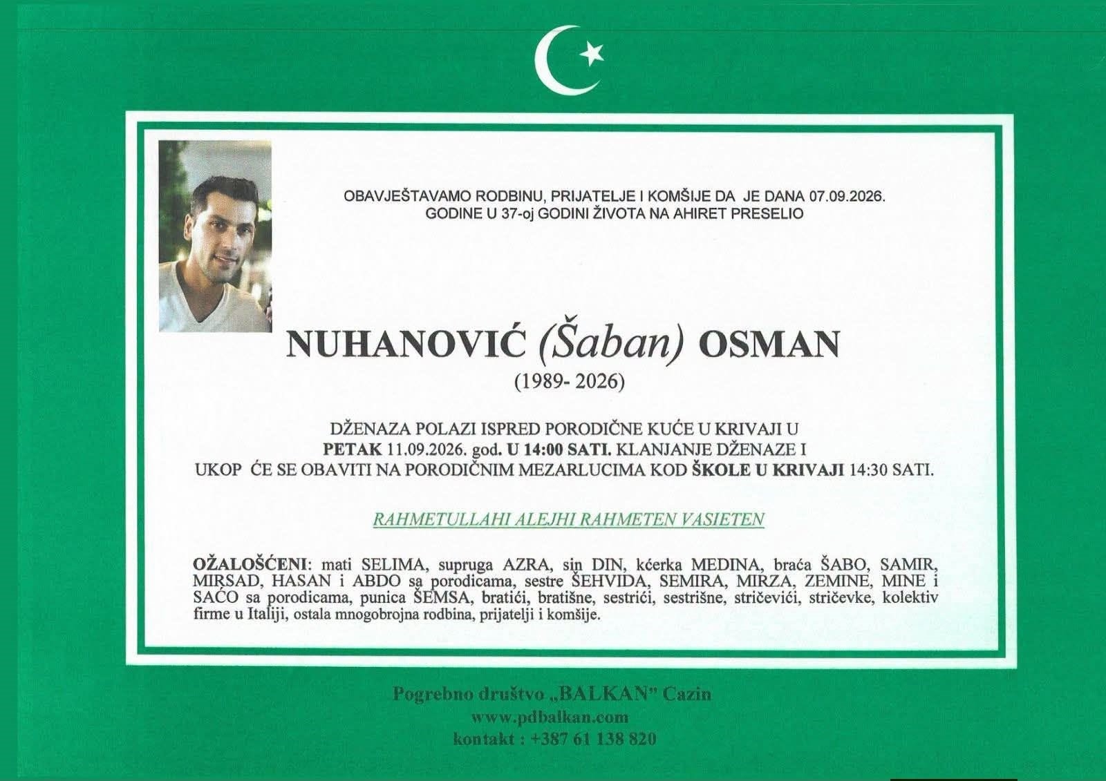 Na Ahiret preselio NUHANOVIĆ (Šaban) OSMAN
