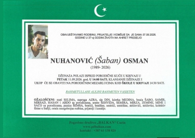 Na Ahiret preselio NUHANOVIĆ (Šaban) OSMAN