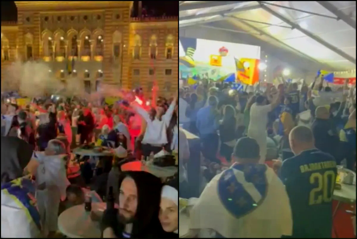 Uzavrela atmosfera prekoputa Vijećnice: Zapaljene baklje, vijore se ljiljani, Sarajevo u transu bodri BiH!