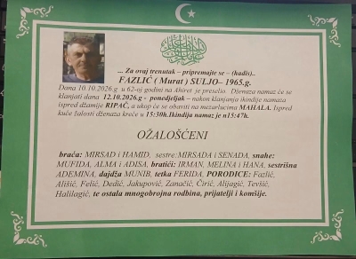 Na Ahiret preselio Fazlić (Murat) Suljo