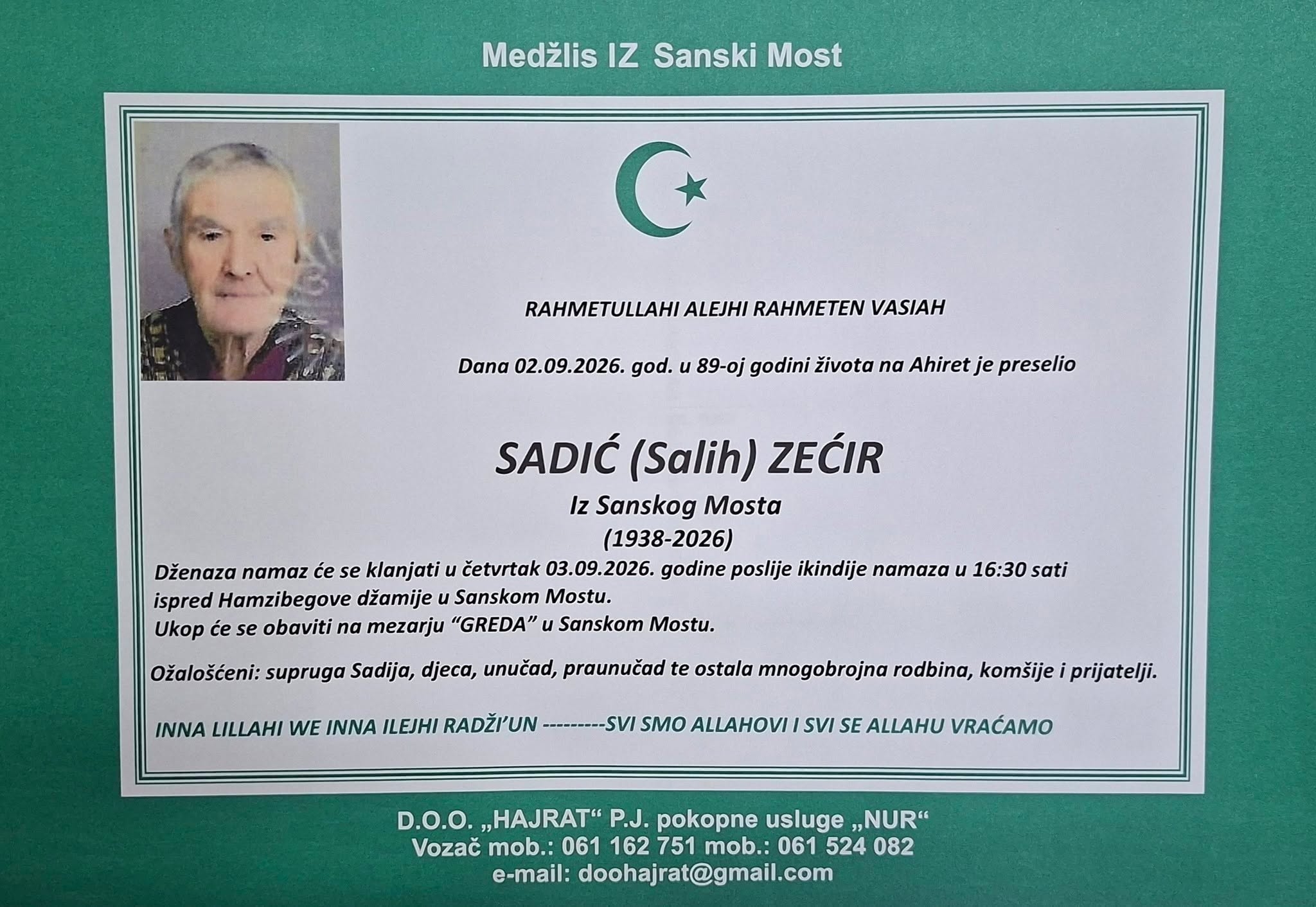 Na Ahiret preselio Sadić (Salih) Zećir
