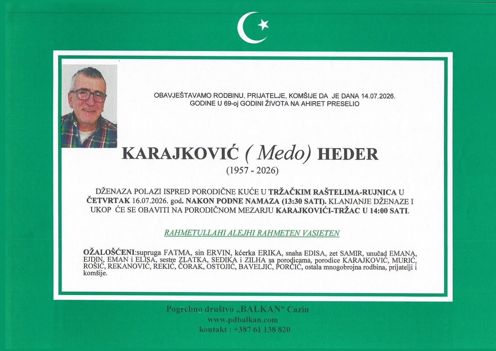 Na Ahiret preselio KARAJKOVIĆ (Medo) HEDER