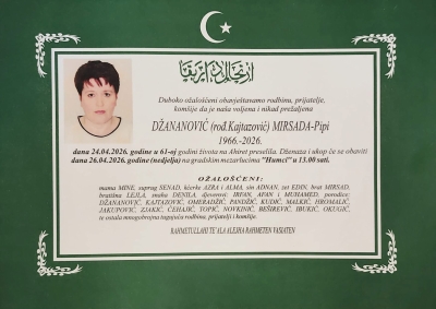 Na Ahiret preselila Džananović (rođ. Kajtazović) Mirsada – Pipi