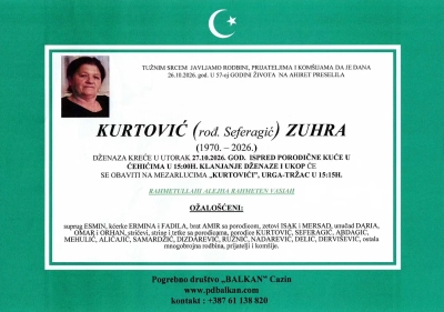 Na Ahiret preselila Kurtović (rođ. Seferagić) Zuhra