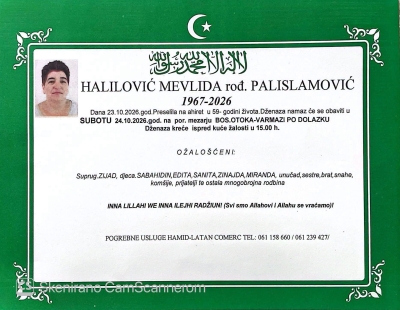 Na Ahiret preselila Halilović Mevlida rođ. Palislamović