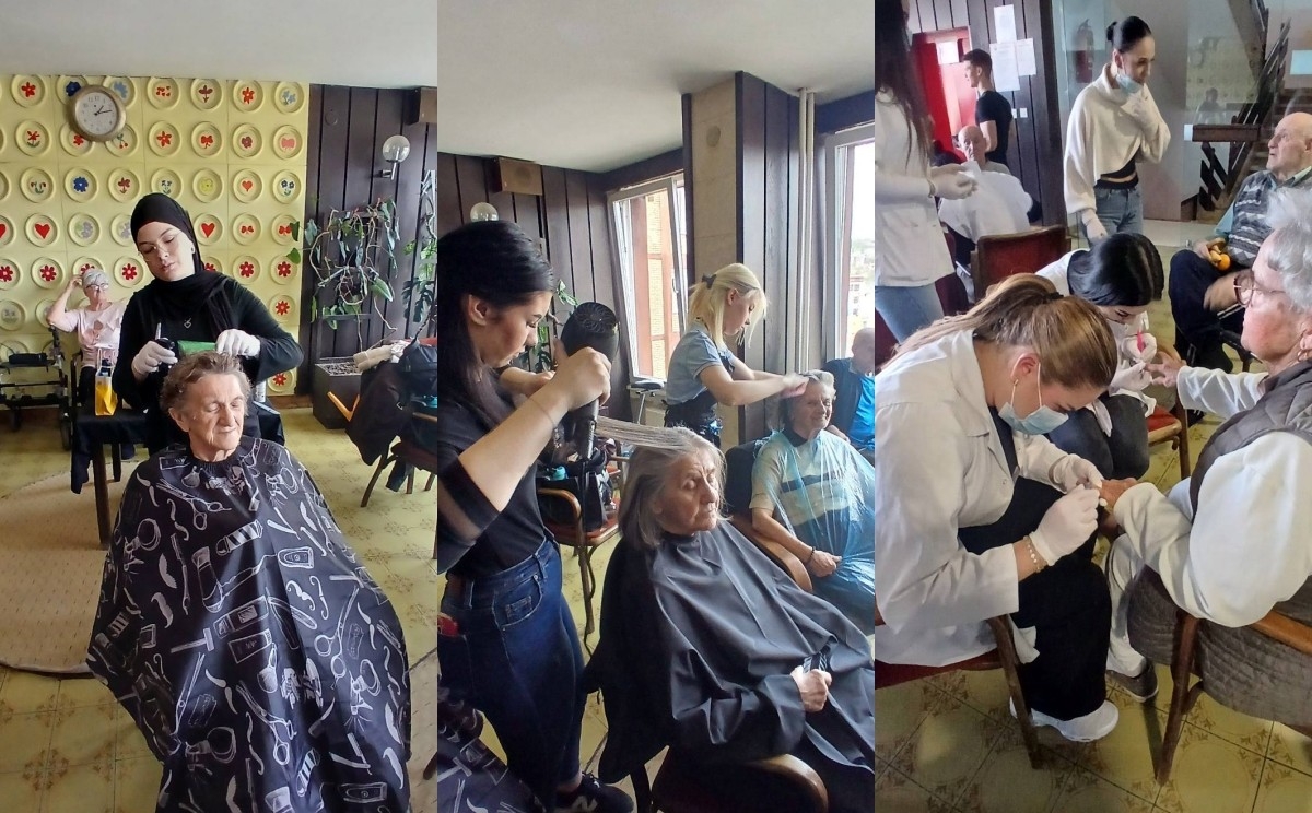 Pažnja, druženje i toplina: Srednjoškolci iz Tuzle frizirali štićenike Doma penzionera