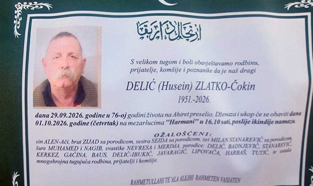 Na Ahiret preselio Delić (Husein) Zlatko - Čokin