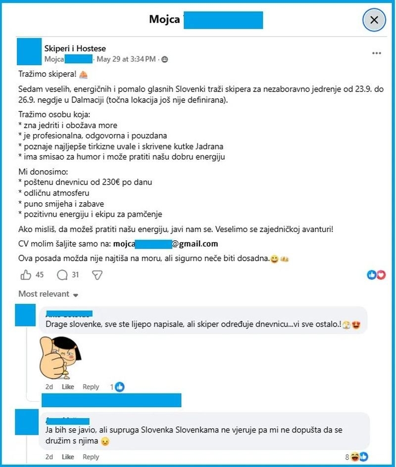 Grupa jako veselih Slovenki traži mladog skipera koji će im pokazati skrivene uvale Jadrana