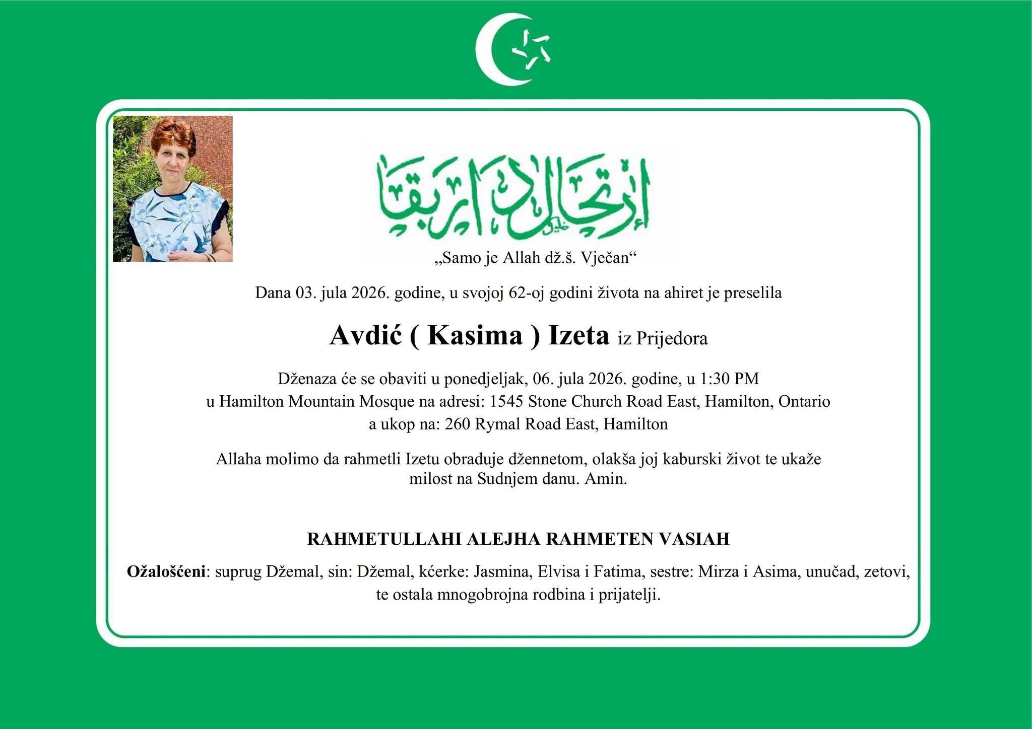 Na Ahiret preselila Avdić (Kasima) Izeta
