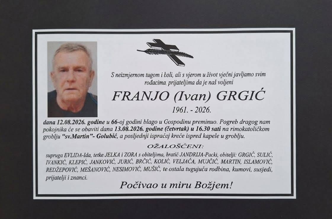 Preminuo FRANJO (Ivan) GRGIĆ