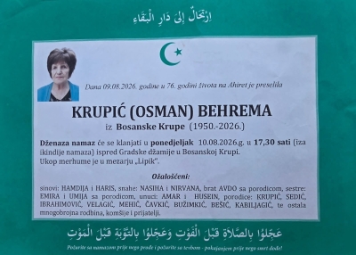 Na Ahiret preselila KRUPIĆ (OSMAN) BEHREMA