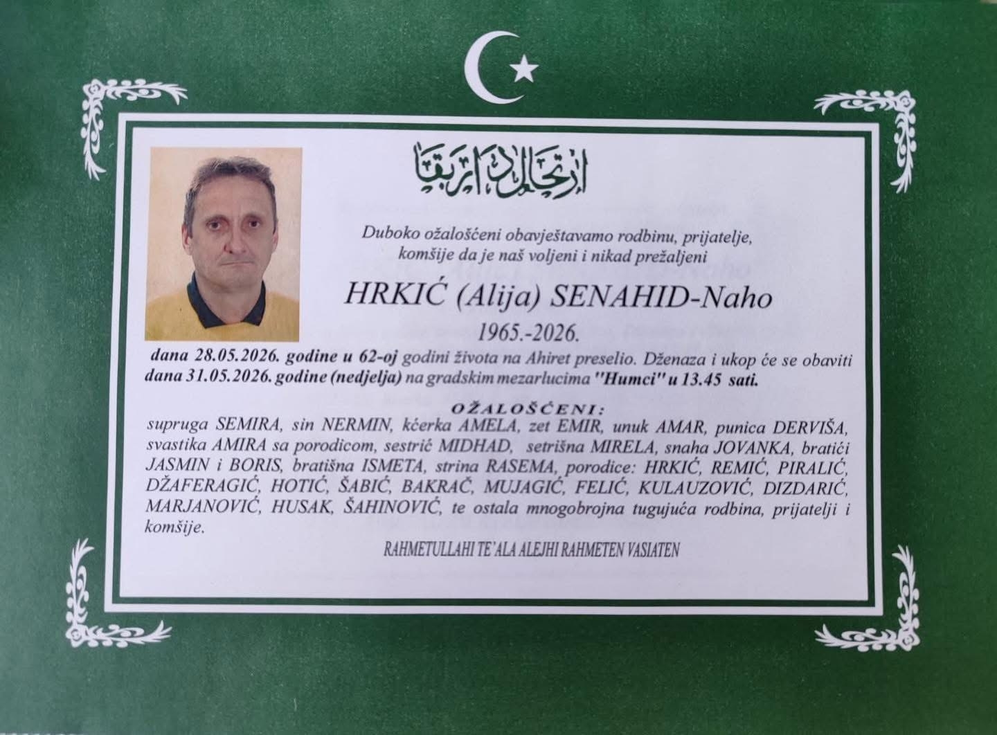 Na Ahiret preselio Hrkić Senahid – Naho