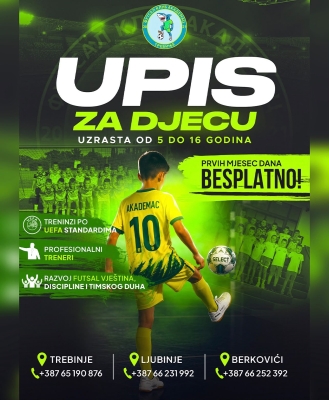 Akademac upisuje nove članove: Besplatni treninzi prvih mjesec dana i obezbijeđen prevoz