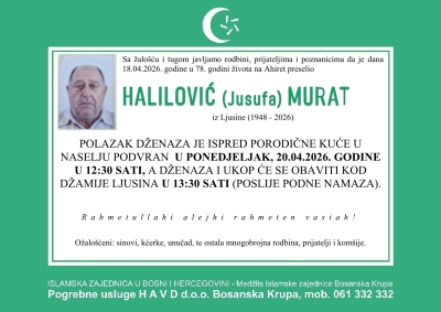 Na Ahiret preselio Halilović (Jusufa) Murat