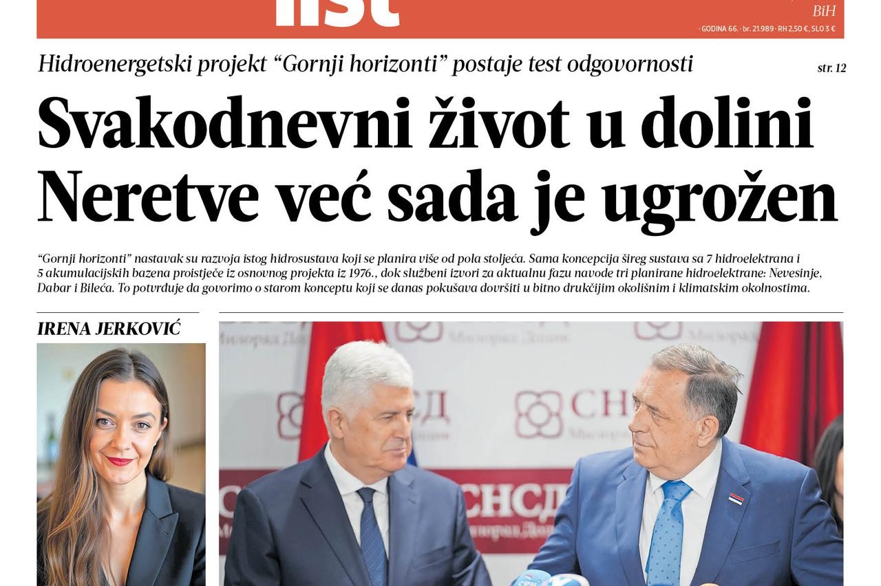 Ne propustite Večernji list BiH ove srijede: Sve o dogovoru HDZ-a BiH i SNSD-a, zaključavanju cijena, Gornjim horizontima...