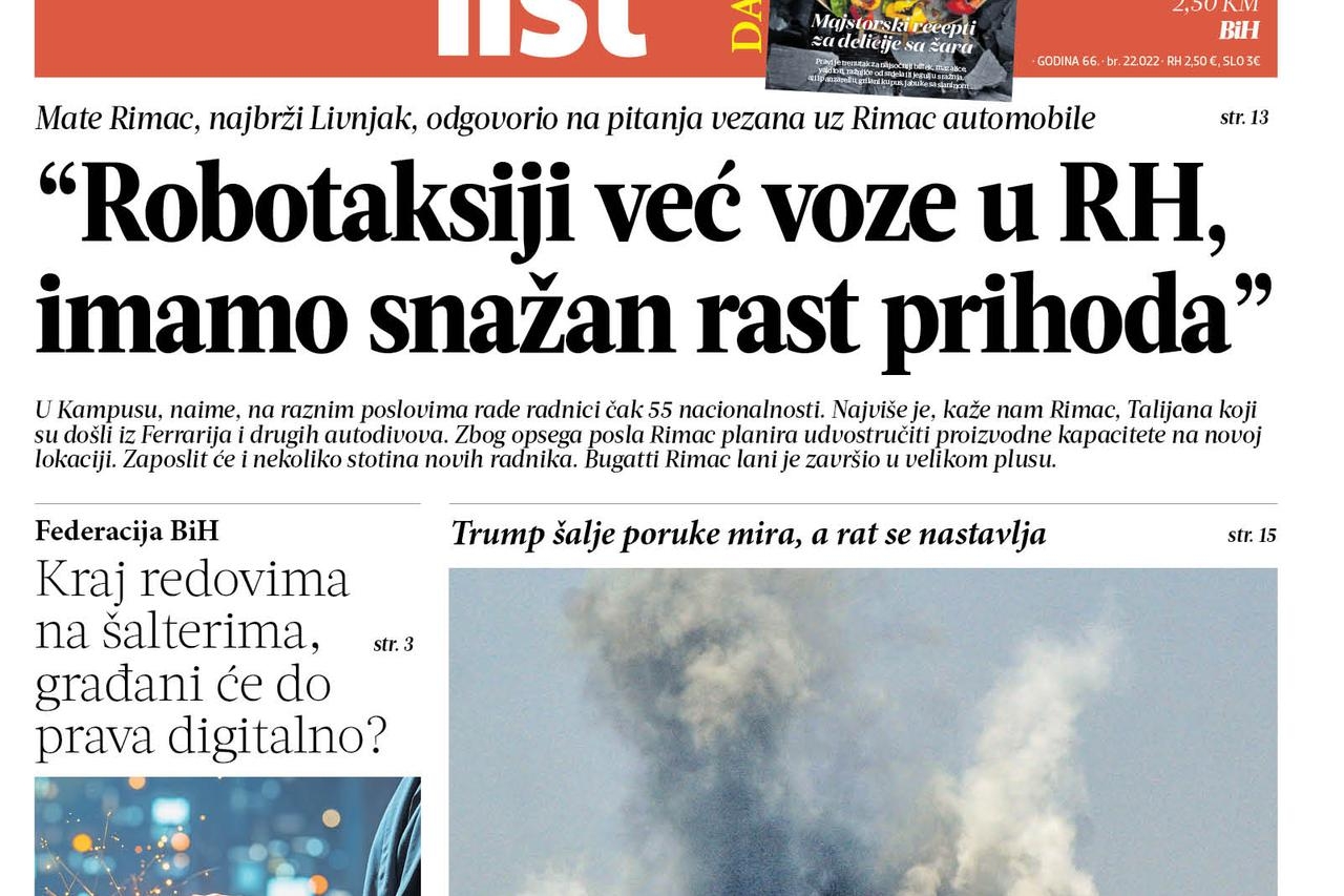 Večernji list BiH ovog utorka donosi: Čitajte o digitalizaciji, europskom putu, djaspori, robotaksijima, energetskim pićima ...