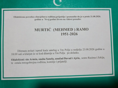 Na Ahiret preselio MURTIĆ (MEHMED) RAMO