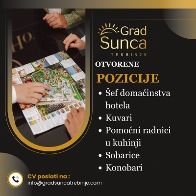 Otvorene pozicije u Gradu sunca, prijave su počele