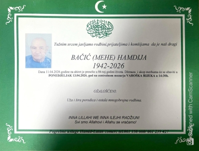 Na Ahiret preselio Bačić (Mehe) Hamdija