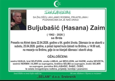 Poznat termin dženaze Zaimu Buljubašiću koji ubio suprugu pa se objesio