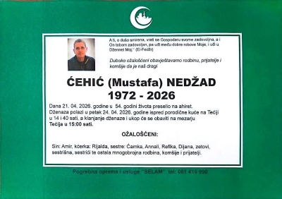 Na Ahiret preselio Ćehić (Mustafa) Nedžad
