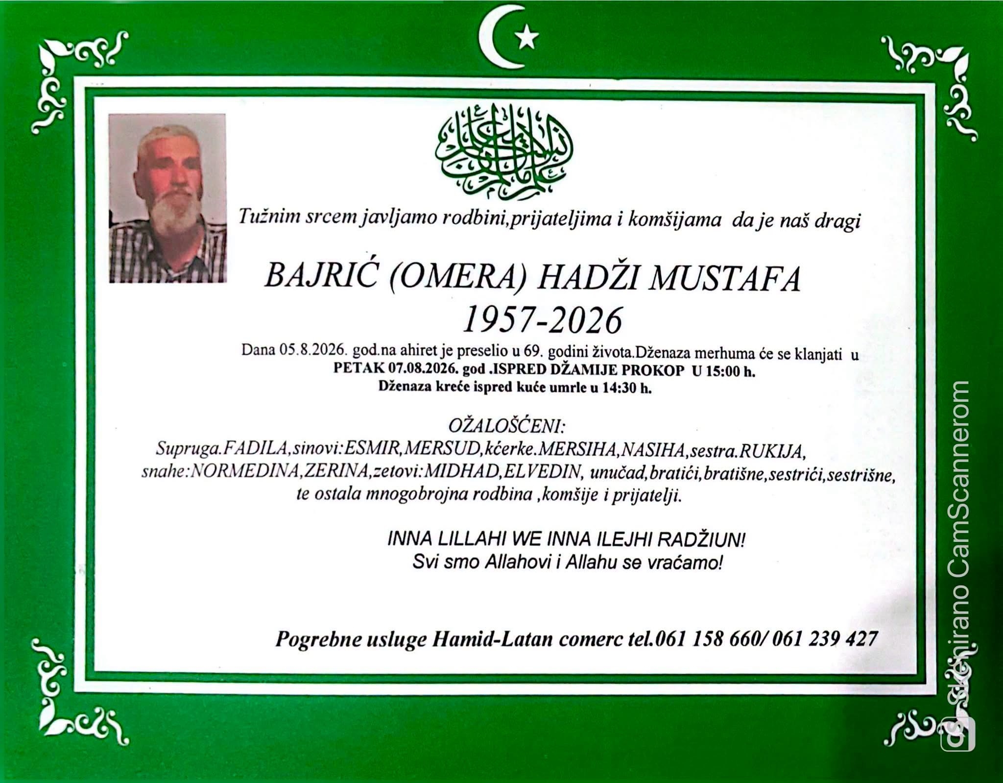 Na Ahiret preselio Bajrić (Omera) Hadži Mustafa
