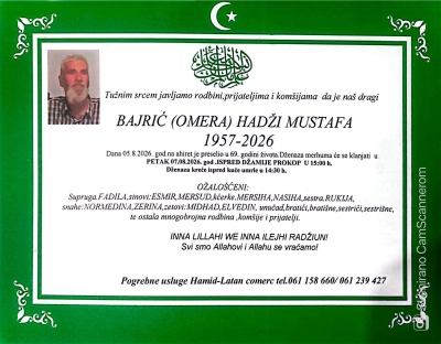 Na Ahiret preselio Bajrić (Omera) Hadži Mustafa
