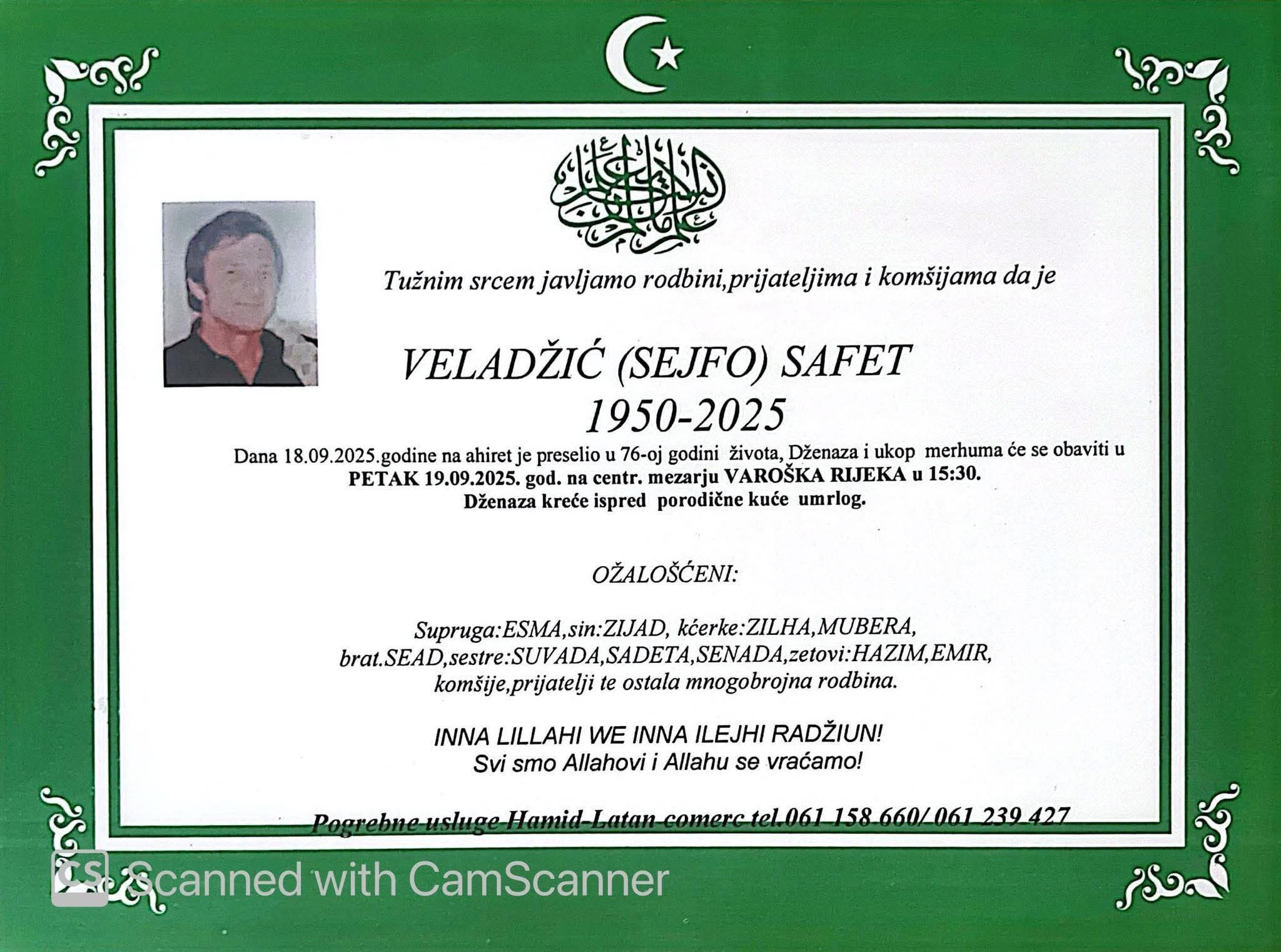 Na Ahiret preselio Veladžić (Sejfo) Safet