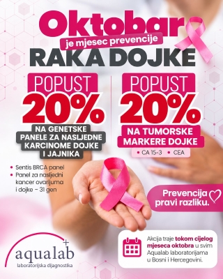 „Aqualab“ Trebinje: Tokom oktobra 20 odsto popusta na genetske analize i tumorske markere dojke