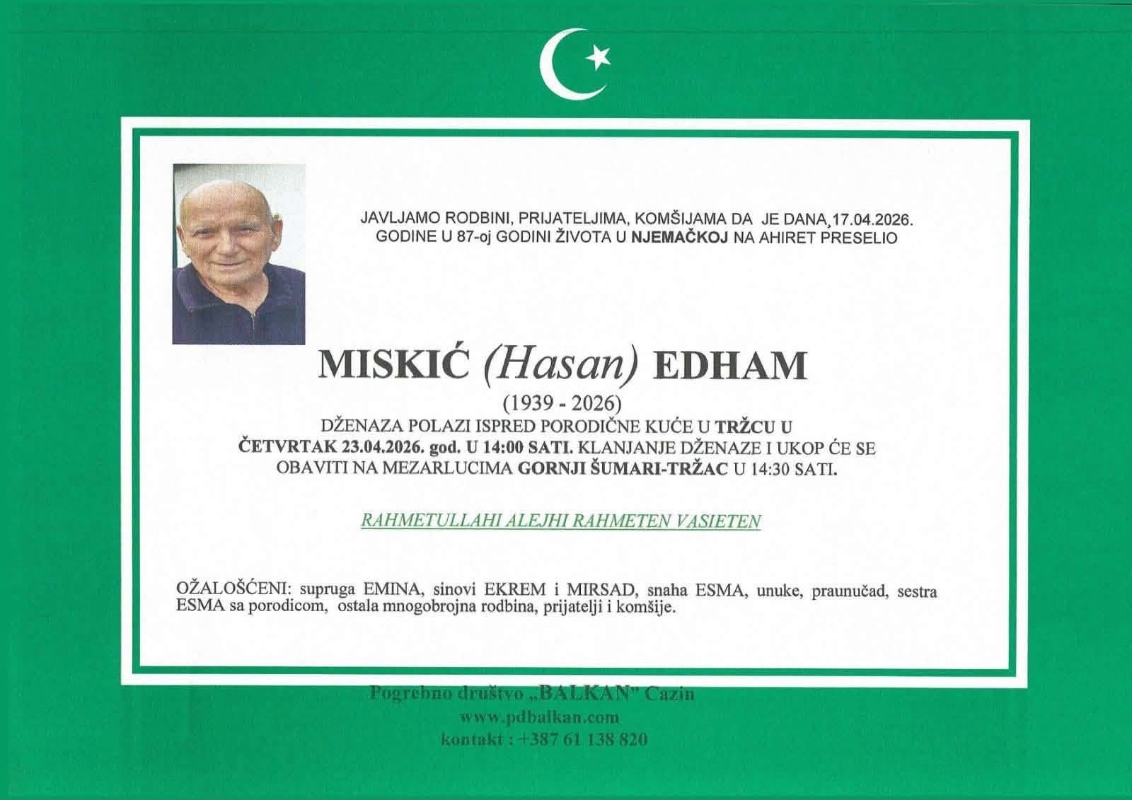 U Njemačkoj na Ahiret preselio Miskić (Hasan) Edham