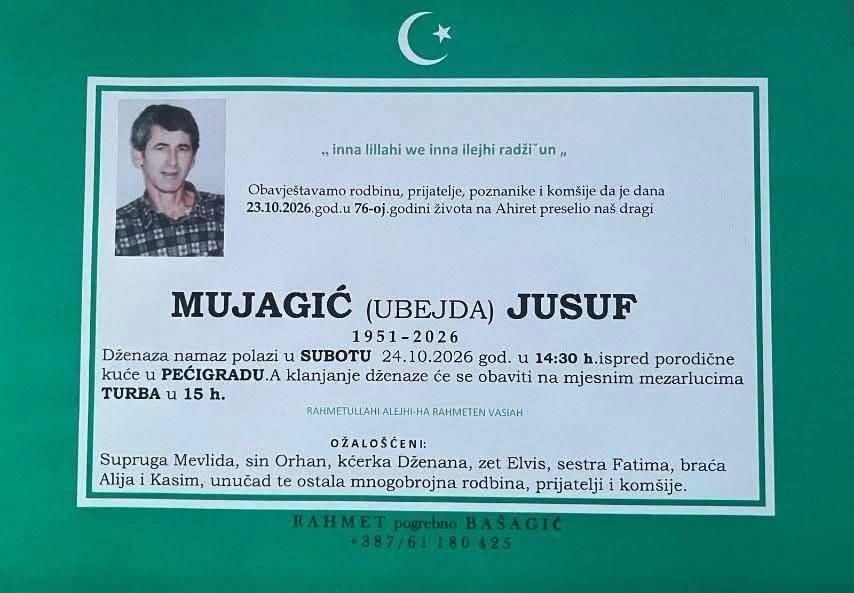 Na Ahiret preselio Mujagić (Ubejda) Jusuf