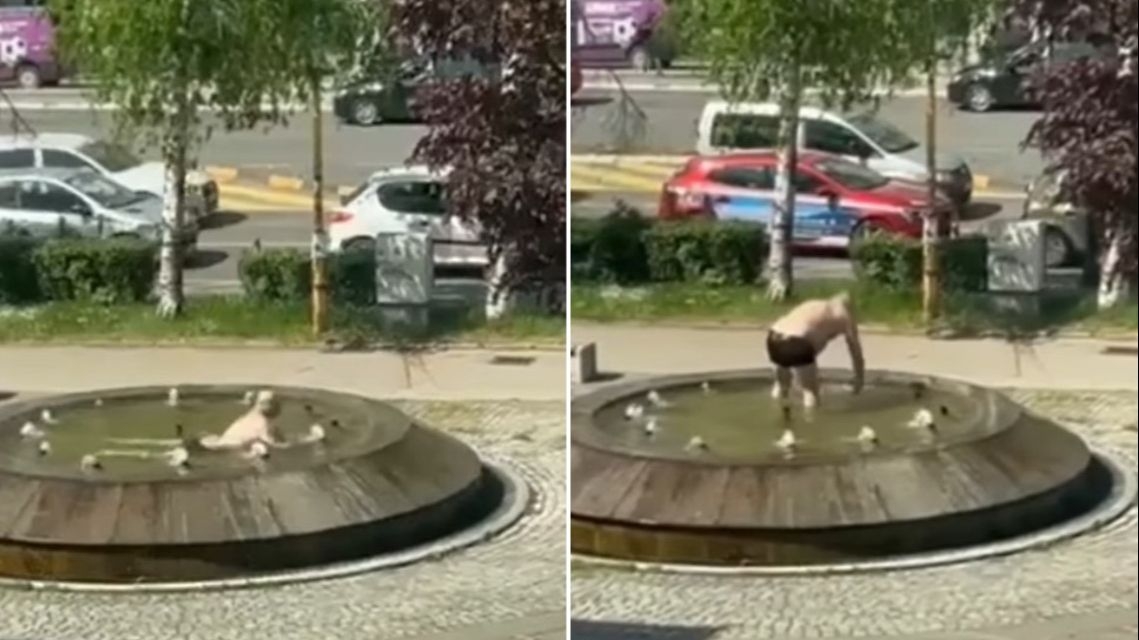 Video / Hit na internetu: Muškarac u Tuzli zaplivao u gradskoj fontani