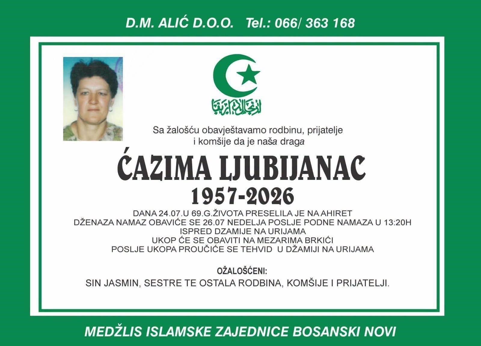 Na Ahiret preselila ĆAZIMA LJUBIJANAC