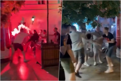 HAOS U BUDIMPEŠTI: Krvavi sukobi navijača Arsenala i PSG-a, lete baklje i sijevaju šake! (VIDEO)