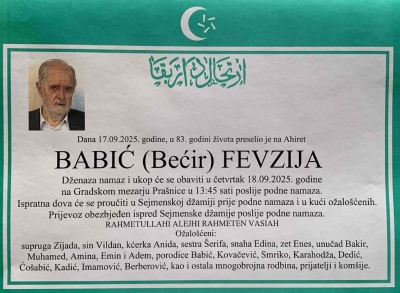 Na Ahiret je preselio Fevzija Babić
