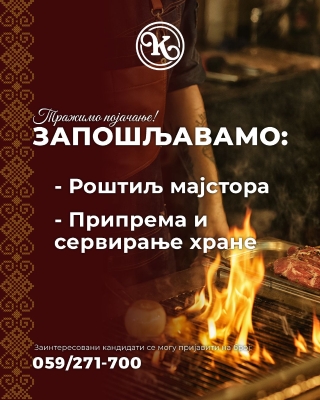 Restoran Kolo zapošljava radnike na dvije pozicije