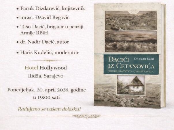 U ponedjeljak promocija knjige "Dacići iz Cetanovića" u Sarajevu