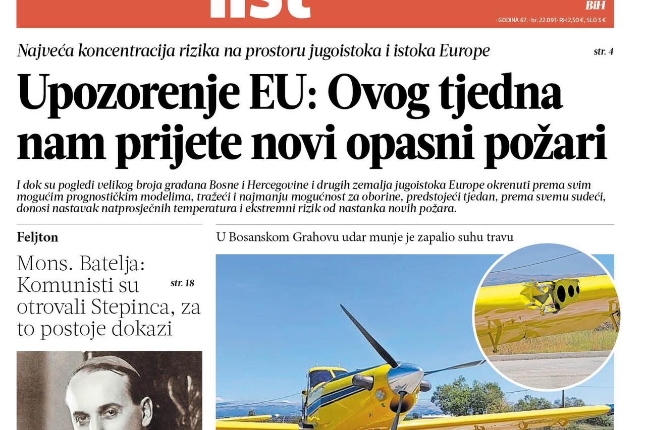 Započnite novi tjedan uz Večernji list BiH i doznajte sve o podmetanju požara u tvornici jahti u Vitezu, kako je stradao Air Tractor u HBŽ-u i još mnogo toga...