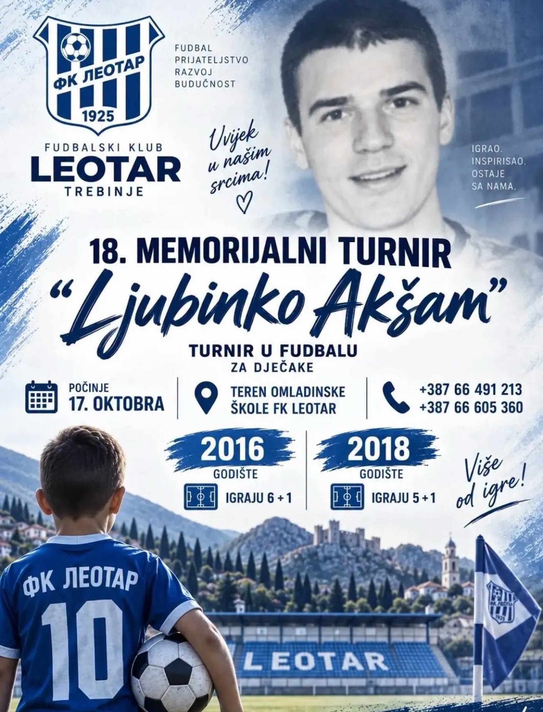 Čuvanje sjećanja na mladog talenta: Trebinje sutra domaćin 18. Memorijalnog turnira „Ljubinko Akšam“