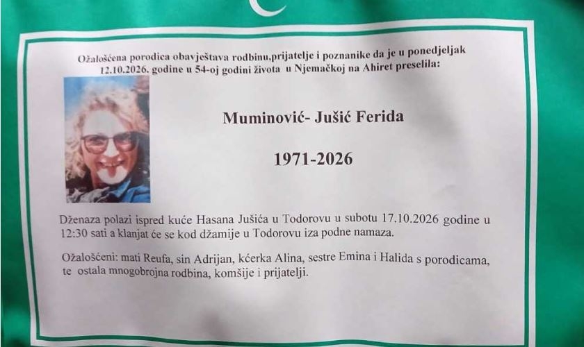 Tužna vijest iz Njemačke: Na Ahiret preselila Muminović - Jušić Ferida