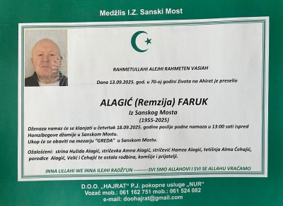 Na Ahiret preselio Alagić (Remzija) Faruk