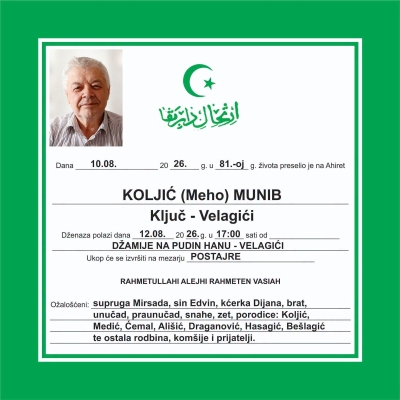 Na Ahiret preselio KOLJIĆ (Meho) MUNIB