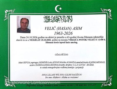 Na Ahiret preselio Velić (Hasan) Asim
